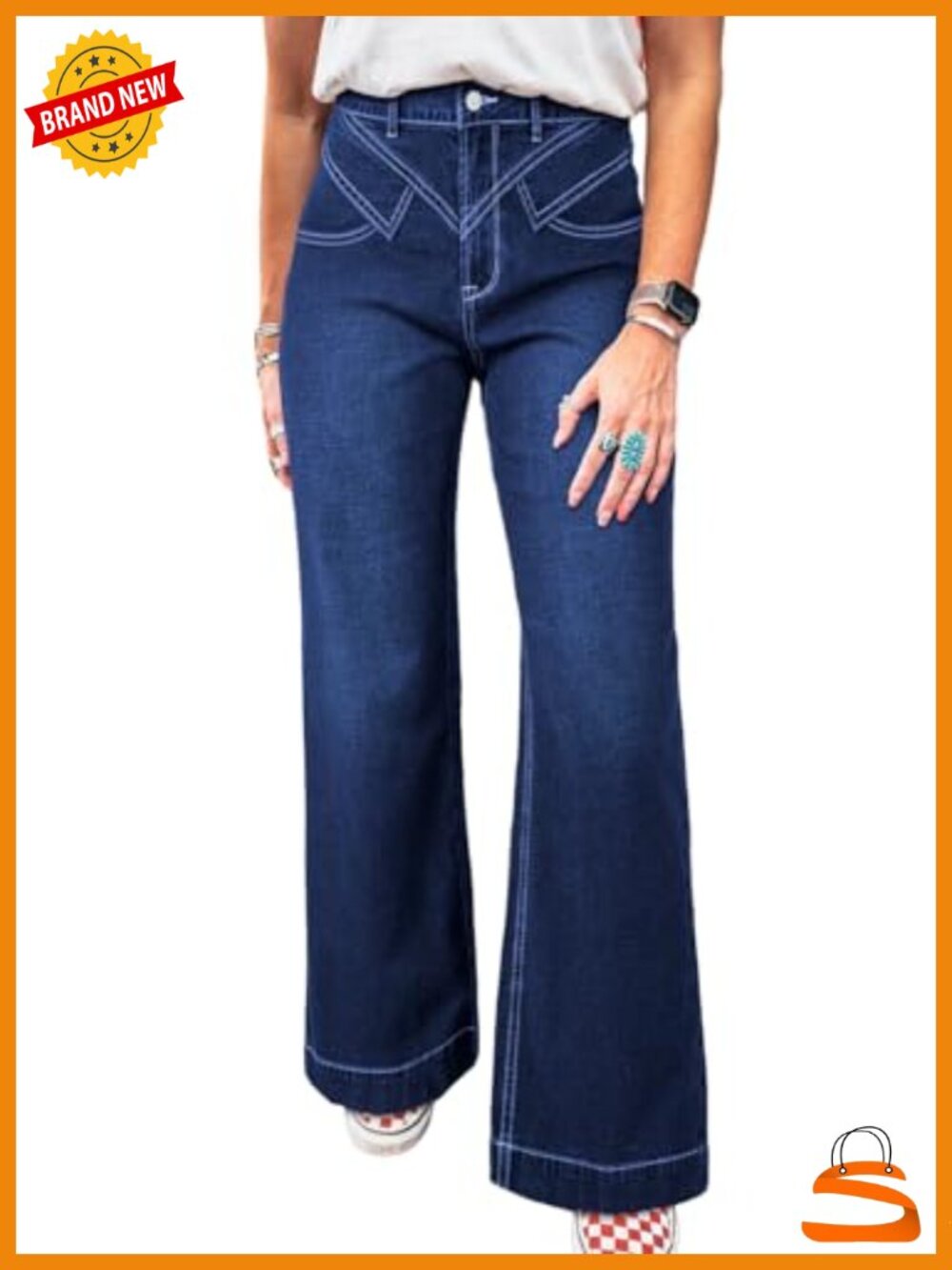 High Waisted Wide Leg Baggy Jeans Tummy Control Stretchy Denim Pants with